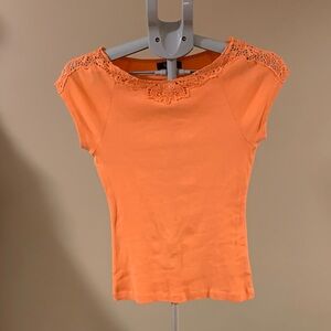 NWOT Vintage Chaps Coral Orange Cotton with Lace Trim Women's Top Size XS